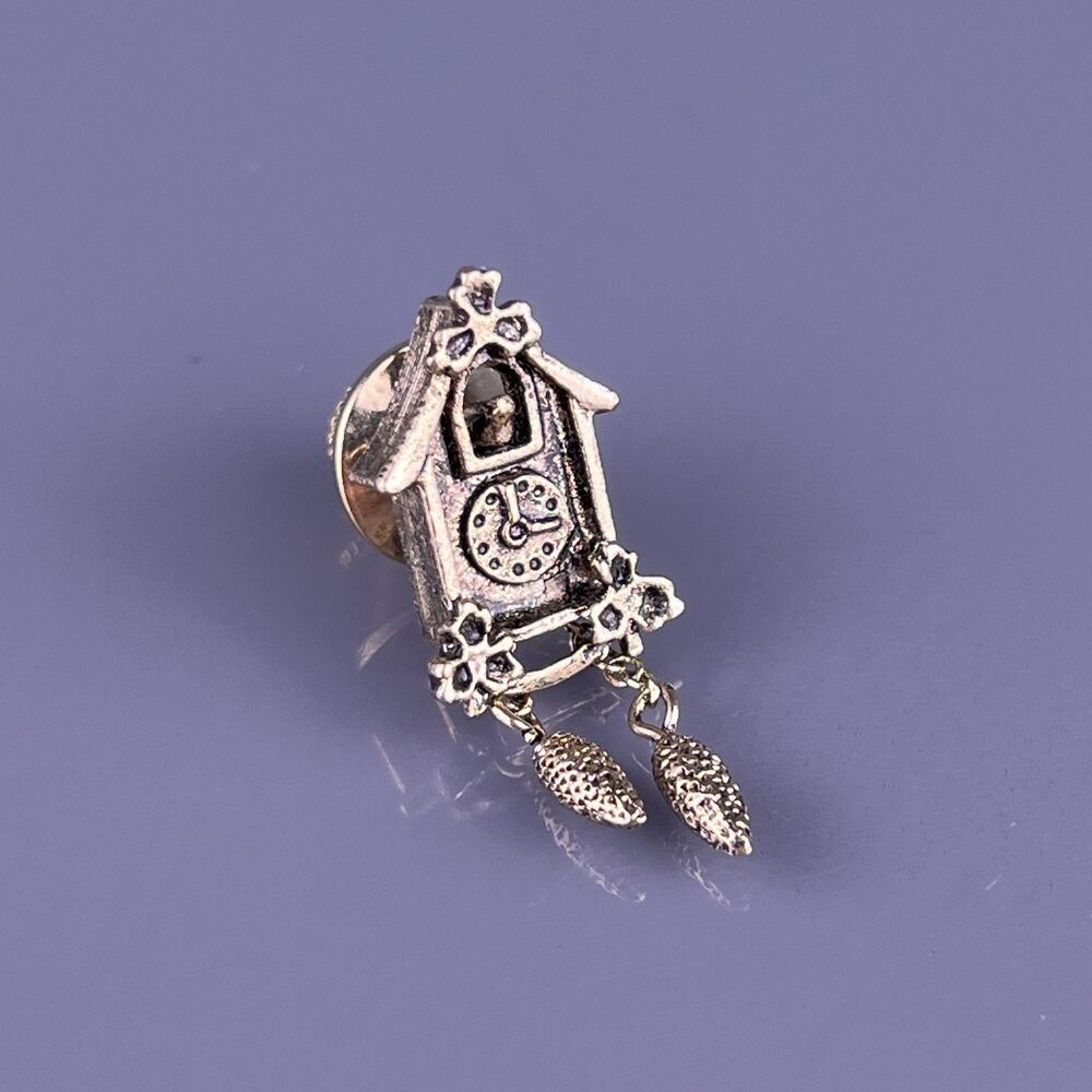 Cuckoo Clock Tie Tack Hat Lapel Pin Gold Tone Oktoberfest Vintage